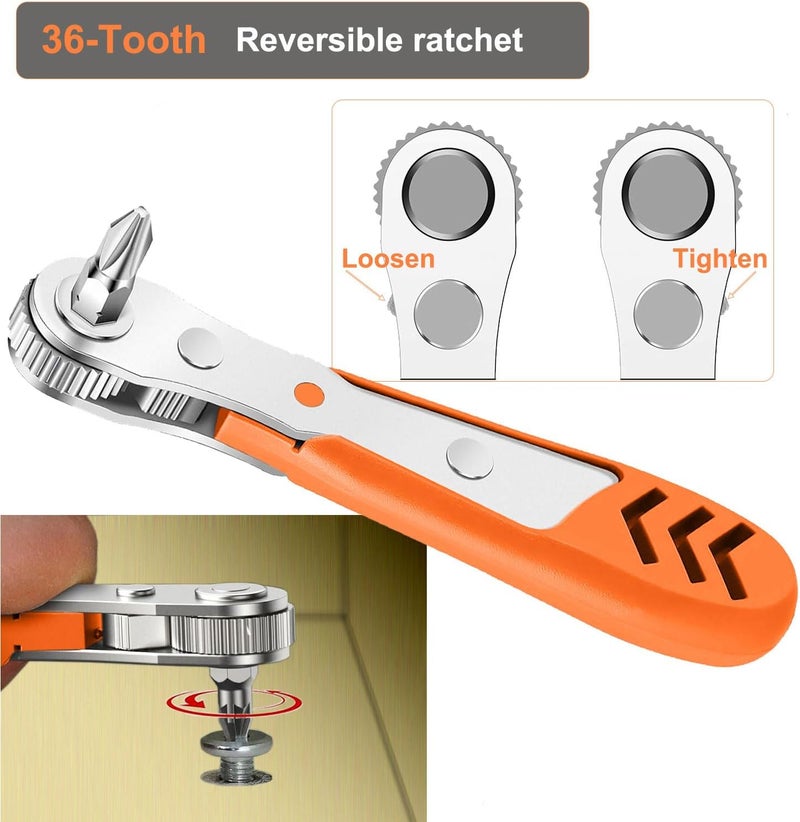 TOOLMAK Right Angle Screwdriver 24 in 1 Ratchet Screwdriver Set with Mini Ratchet Wrench for Tight Spaces, Bike Repair & DIY Projects - Image 5